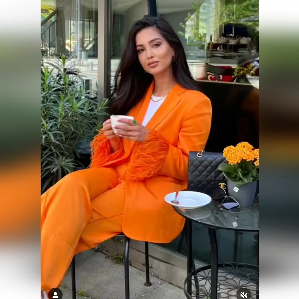 ZARA Set 2pc Blazer and Pants Feather Orange Size M